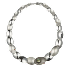 Silver necklace with palladium oval, pearl and diamonds