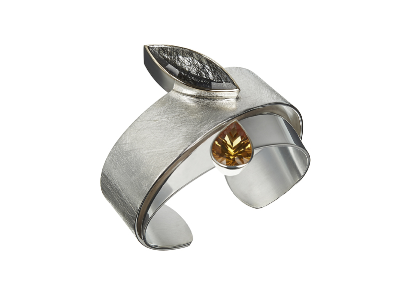 Silver and gold cuff with citrine and quartz