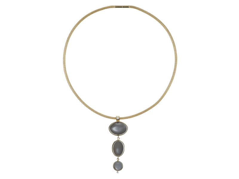 Gold necklace with moonstones and diamonds